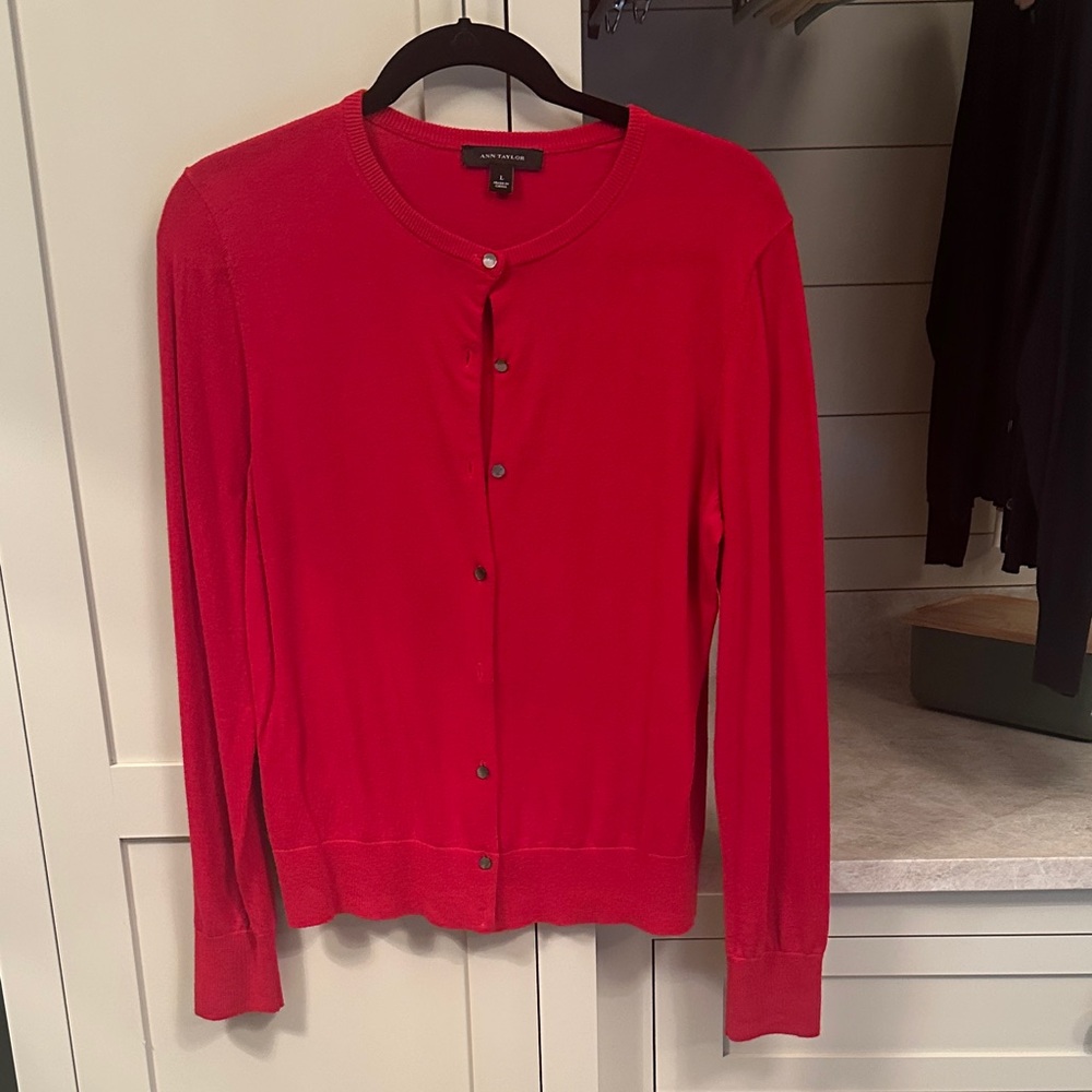 Ann Taylor Bold Red Knit Cardigan